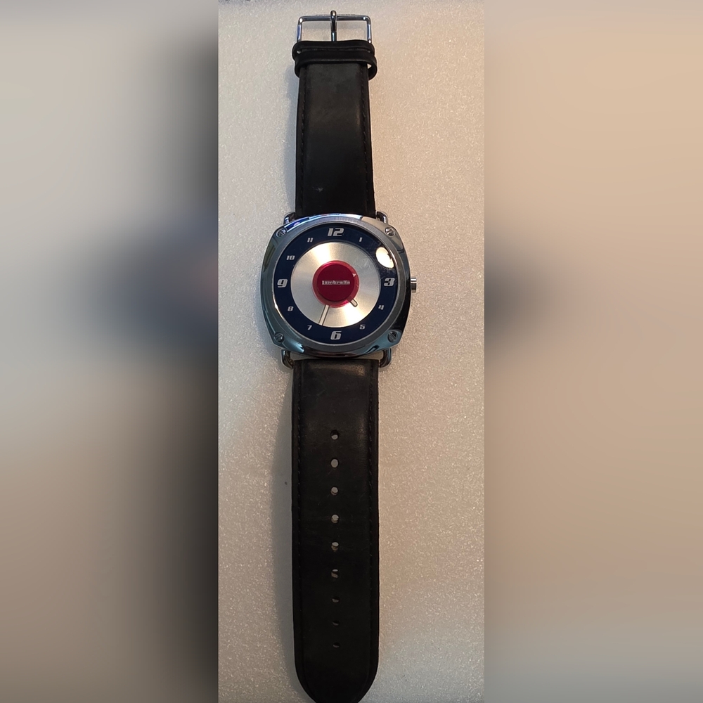 Black and Silver Watch with Red Dial